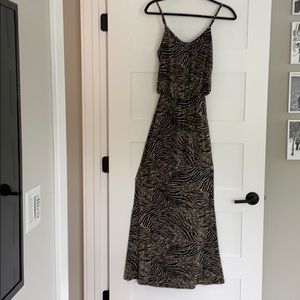 Black and tan tiger print tank top maxi dress.